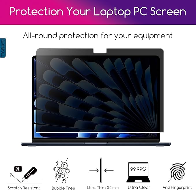 KEANBOLL Privacy Tempered Glass Screen Protector for MacBook Air 13.6 inch M5/M4/M3/M2 Chip, Anti-Spy & Anti-Blue Light & Anti-Glare, Compatible with Model A3449, A3240, A3113, A2681