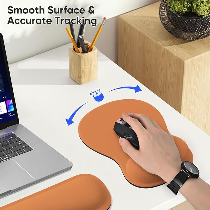 RICHEN Wrist Rest Support for Mouse Pad&Keyboard Set with Coaster,Concave Curved Memory Foam, Non-Slip Base Pain Relief Comfortable Easy Typing Pad for Home/Office (Starry Orange)