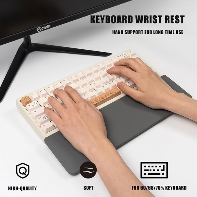 Ergonomic 75% Keyboard Wrist Rest-12.8" Silicone Non-Slip Keyboard Cushion, Computer Wrist Rest, Relief of Hand Pain(Grey)