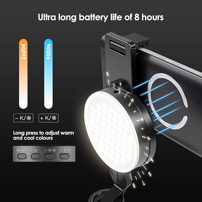 Magnetic Selfie Light, Portable Fold Selfie Light for iPhone, with Phone Mount Function, Light for Phone/iPad/iPhone/Camera, Fill-in Light for Photography/TikTok/Vlog/Video/Makeup/Conference (Gray)