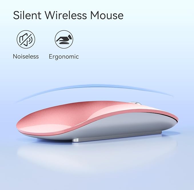 TENMOS M18 Bluetooth Mouse, USB C Rechargeable Wireless Mouse, Triple Mode (Dual Bluetooth+USB) Computer Silent Mice Portable with USB Receiver Type C Adapter for Laptop/MacBook/iPad/PC- Rose Gold