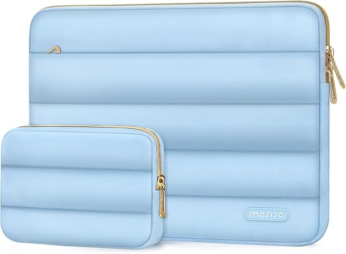 MOSISO Laptop Case 13.3 inch,13-13.3 inch Puffy Laptop Sleeve Compatible with MacBook Air 13.6 M5 M4 M3 M2 M1/Neo/Pro 13/14,HP Dell ASUS Lenovo,Polyester Horizontal Bag with Small Case, Air Blue