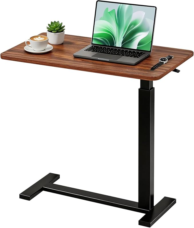 Mobile Standing Desk, Adjustable Height Desk with Hidden Casters, Portable Laptop Computer Table with Rolling Wheels, for Sit Stand Workstation, Compact and Sturdy for Home, Office, Dorm, Brown