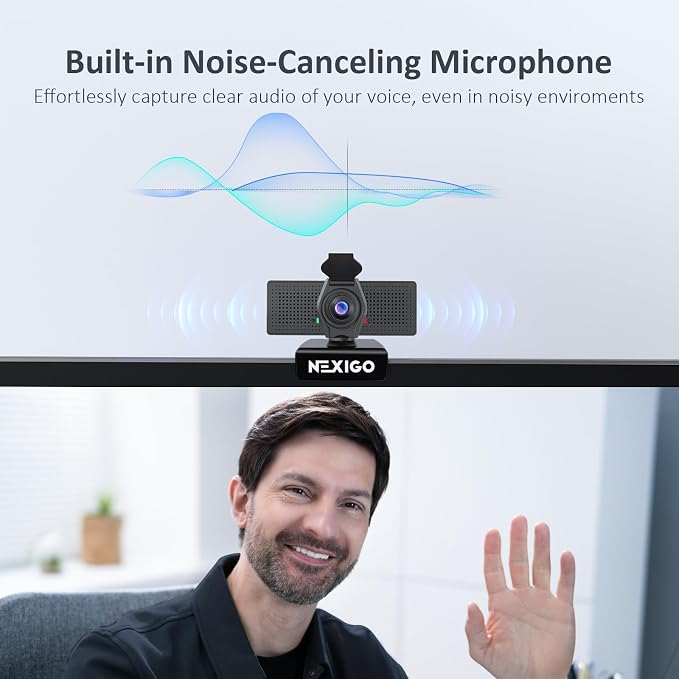 NexiGo N60 Pro (Gen 2) 1080P Webcam with Distortion-Free Lens, USB A to Type-C Data Cable, Noise Reduction Mic & Privacy Cover, for Zoom/Skype/Teams/Webex, Laptop MAC PC Desktop