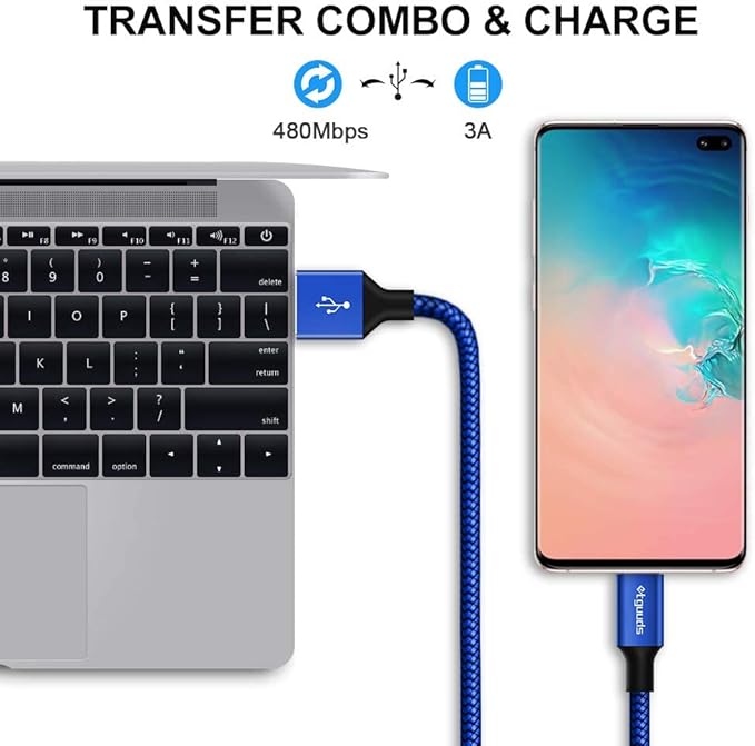 etguuds USB to USB C Cable 2ft, 2-Pack USB A to Type C Charger Cord Fast Charging for Samsung Galaxy A17 A16 A15 A26 A36 A56, S25 S24 S23 S22 S21 S20 S10 Note 20, for iPhone 17 16 15, Moto, Blue