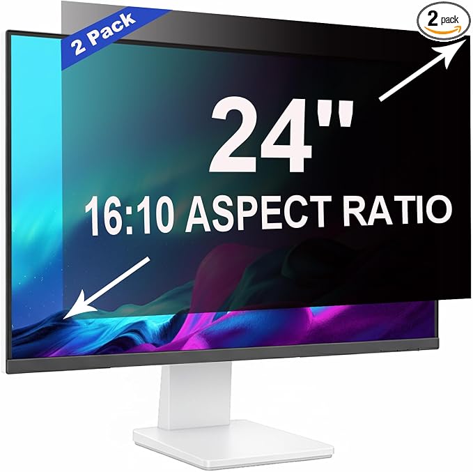 2 Pack Privacy Screen for 24 Inch 16:10 (51.9x32.5cm) computer Monitor - Blue Light Filter & Anti-Glare, Removable Screen Privacy Shield | PC Protector Film for Office