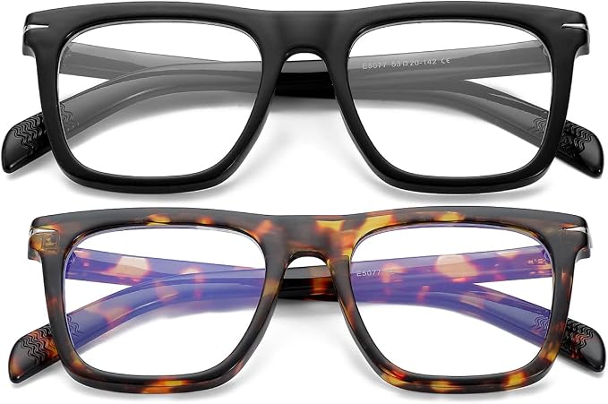 Trendy Square Blue Light Blocking Glasses for Men Women, Fashion Frame Non-prescription Computer Glasses (Black+Tortoise)