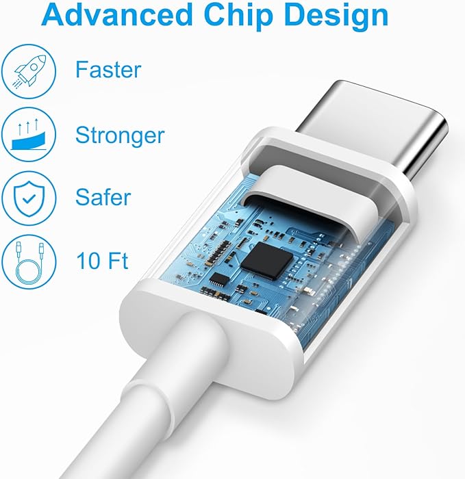 iPhone 17 16 15 Charger Fast Charging 10FT - 20W USB C Charger Block with 10FT Type C to C Cable Compatible with iPhone 17/17 Pro/17 Pro Max/Air/16/16e/15, iPad Pro, iPad Air (White)
