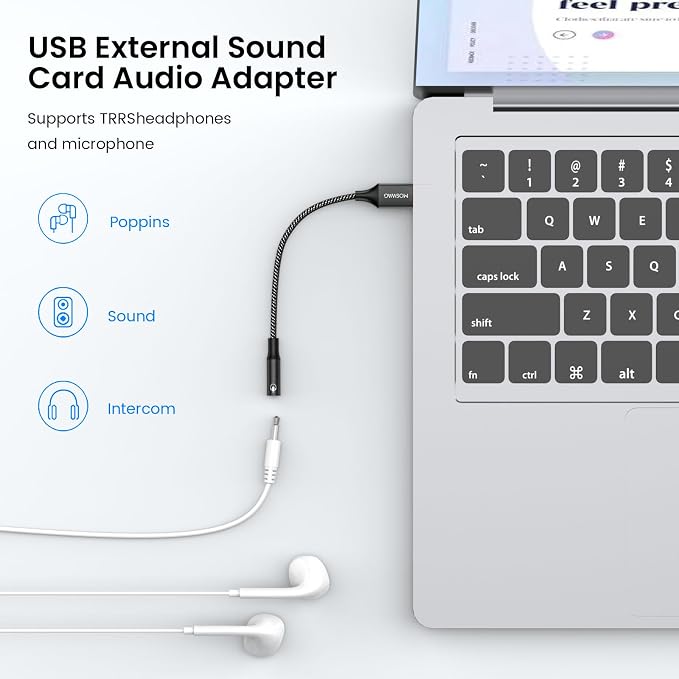 MOSWAG USB to 3.5mm Jack Audio Adapter 0.65Feet/20cm, External Sound Card Support Mic TRRS Headset with 3.5mm Aux Stereo Converter Compatible with Windows, PC, Laptop, Mac, Linux, Desktops, PS4