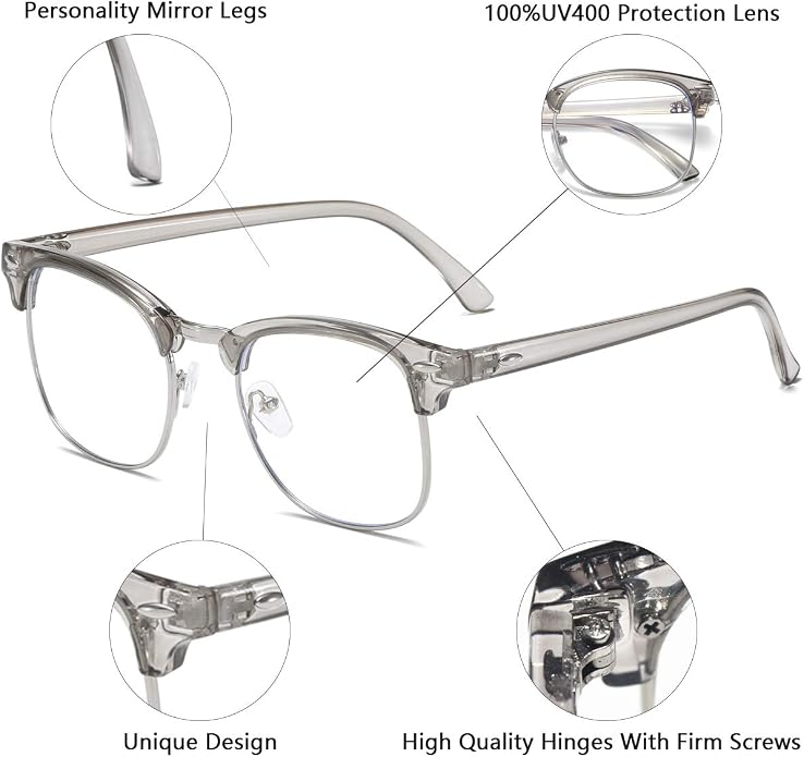 Fashion Vintage Classic Semi-Rimless Half Frame Clear Lens Glasses