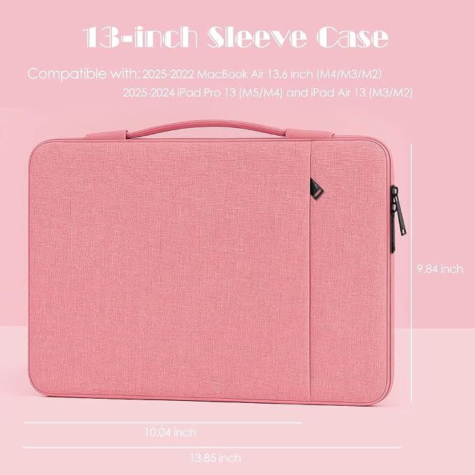 ProElife 13-Inch Laptop Sleeve Case for 2026-2024 MacBook Air 13.6 inch M5/M4 Chip & MacBook Neo 13'' A18 Pro/iPad Pro M5 13-inch Accessory Traveling Water-Resistant Bag Portable Carrying Case (Pink)