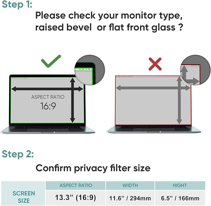 13.3" Laptop Privacy Screen Protector for 16:9 Aspect Widescreen Computer Monitor, 13.3 Inch Eye Protection Privacy Laptop Screen Filter Anti-Glare Anti-Blue Light Privacy Film Bubble Free