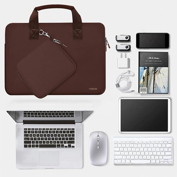 Hseok Laptop Sleeve 14 inch Case with Small Case, Compatible with MacBook Neo 14, MacBook Pro 14 M5/M4/M3/M2/M1, XPS 14 and Most 14 inch Notebooks, Neoprene Computer Handbag,Coffee