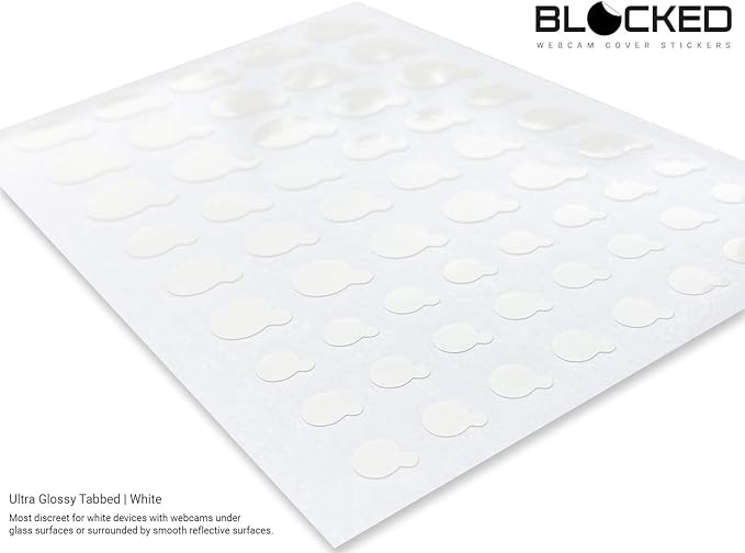 Blocked Original Vinyl Webcam Cover Stickers | Restickable & Stackable Privacy Covers | for All Camera-endable Devices | 3-Sizes | 57 White Tabbed (Ultra Glossy)