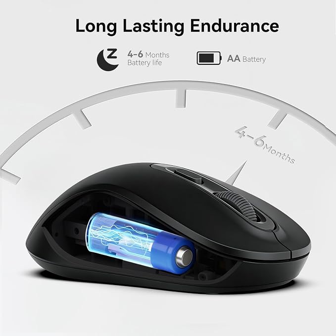 Wireless Mouse, 2026 New Model, Silent Click Ergonomic Design, Portable, 4 Buttons, Adjustable DPI (800/1200/1600), for Laptop/PC/Office (Black)
