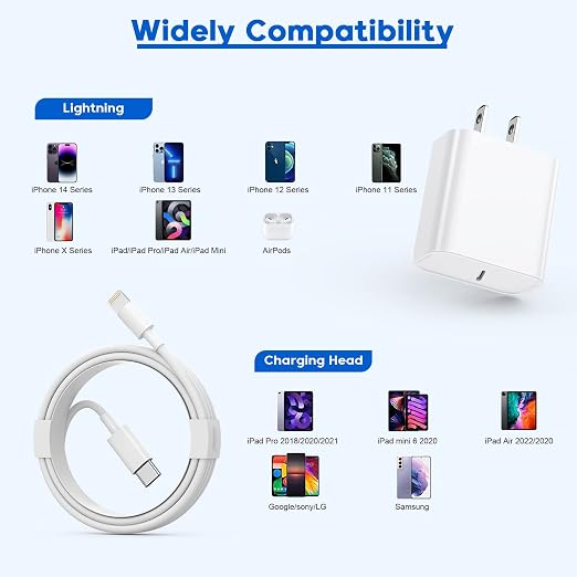 Fast iPhone Charger, iPhone Charger Fast Charging 2Pack Quick Chargers 6ft Long USB C to Lightning Cable Quick Charging Cord USB Charge Block Adapter for iPhone 14 Plus/14 ProMax/13 Mini 12/11/XS/iPad
