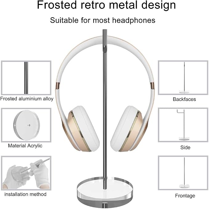 GEEKRIA Acrylic Aluminum Headphones Stand for On-Ear Headphones, Gaming Headset Holder, Desk Display Hanger Compatible with Bose QC35, Sony WH-1000XM6, WH-1000XM5, WH-1000XM4 (Clear)