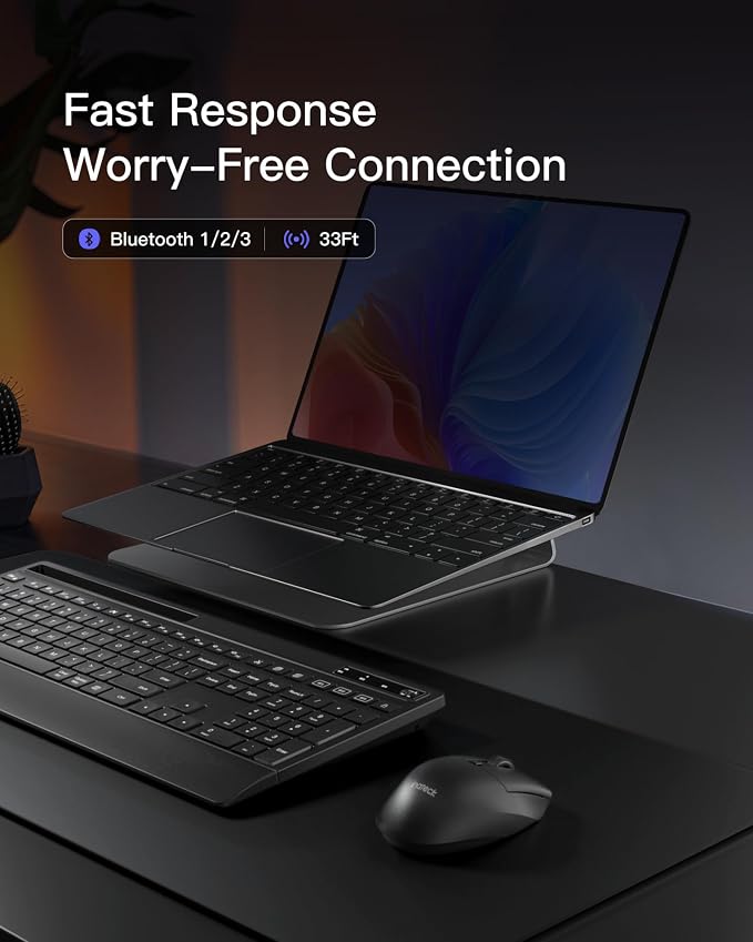 Inateck Wireless Keyboard Mouse Set, QWERTZ Wireless Keyboard in Full Size, 3 Bluetooth, with Wrist Rest, AI Function, Silent Keyboard for Mac, Windows, Laptop, PC, Smart TV, KB06006