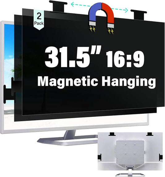 [2 Pack] Magnetic Hanging 31.5 Inch Computer Privacy Screen for 16:9 Aspect Ratio Widescreen Monitor, Removable Eye Protection Anti Glare Blue Light Computer Monitor Privacy Filter