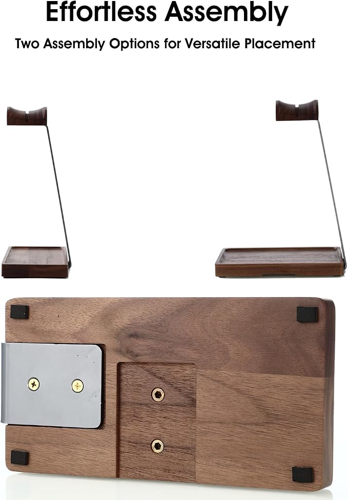 Walnut Headphone Stand, Wood Headset Stand for Desk, Gaming Headphone Holder with Storage Base Compatible with Airpod max, Bose, Razer, Sennheiser, Jabra, JBL, AKG, Grey, Vintage Gift for Men