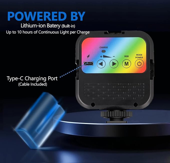 Portable RGB Video Light with 70 LED's, Compatible with Sony ZV-1F, Adjustable Color Temperature, and Long-Lasting Rechargeable Battery