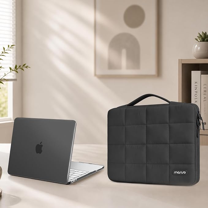 MOSISO Compatible with MacBook Neo Case 13 inch 2026 Release A3404, Seamlessly Closes Scratches & Fingerprints Resistant Hard Shell&Sixteen Grid Puffy Bag&Keyboard Skin&Type C&Screen Film, Black