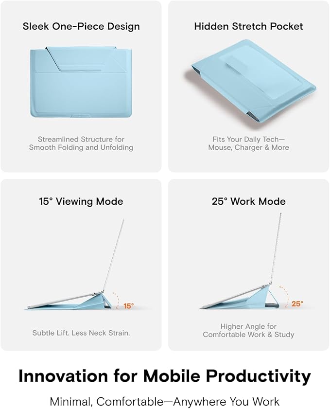 MOFT Laptop Carry Sleeve, 2-in-1 Laptop Bag & Stand for 16" MacBook Air/Pro & Dell/HP/Lenovo/Asus, Stylish Slim Computer Sleeve Bag with Expandable Storage for Computer Accessories, Soothing Mist