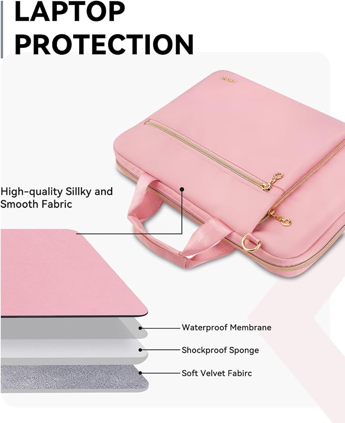 Laptop Case Bag Women Men Computer Sleeve Compatible with MacBook/Dell/HP/Acer/ASUS/LG, Waterproof Shoulder Carrying Briefcase, Pink, 17-17.3 Inch