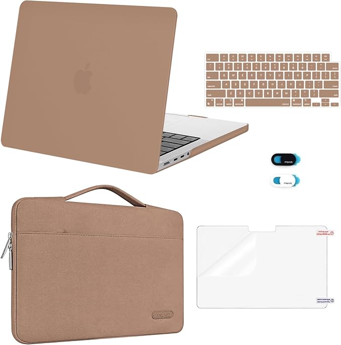 MOSISO Compatible with MacBook Pro 14 inch Case M5 2026 M4 M3 M2 M1 2025-2021 A3427 A3426 A3434 A3112 A3185 A3401 A2918 A2992 A2779 A2442, Case&Bag&Keyboard Skin&Webcam Cover&ScreenFilm, Caramel Brown