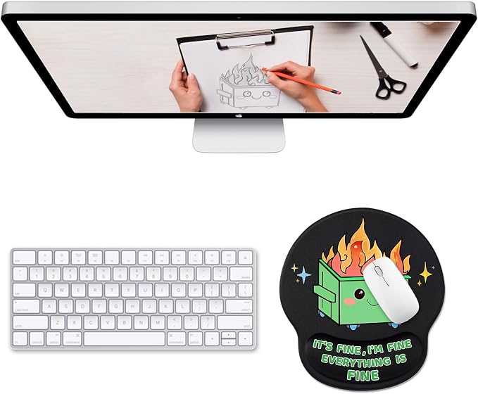 Hancynir Funny Ergonomic Mouse Pad with Wrist Support, Dumpster on Fire Cute Mouse Pads Wrist Rest for Desk, Computer Mousepad for Gaming Laptop Work Accessories Home Office Supplies Decor