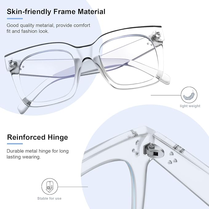 Ovresized Blue Light Blocking Glasses for Women Men Square Computer TV Eyeglasses