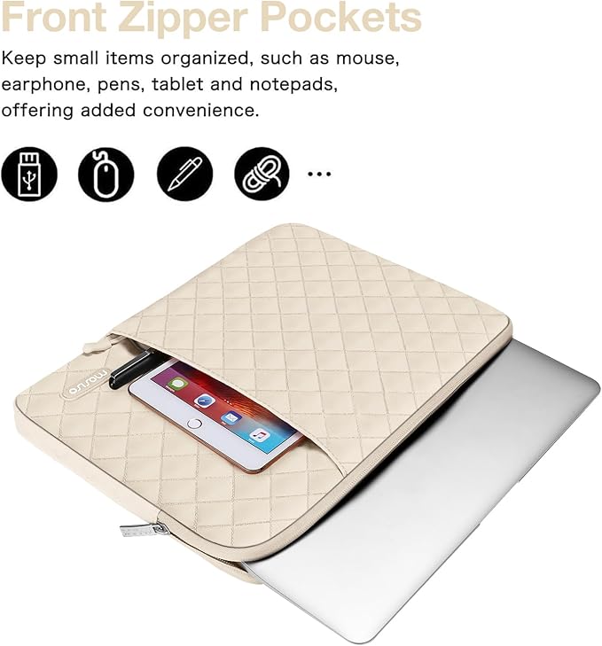 MOSISO Laptop Case 16 inch, 15-15.6 inch Laptop Sleeve Compatible with MacBook Pro 16, HP Dell Acer ASUS Lenovo Notebook, Square Quilted Vertical Computer Bag with Pocket&Small Case, Sand