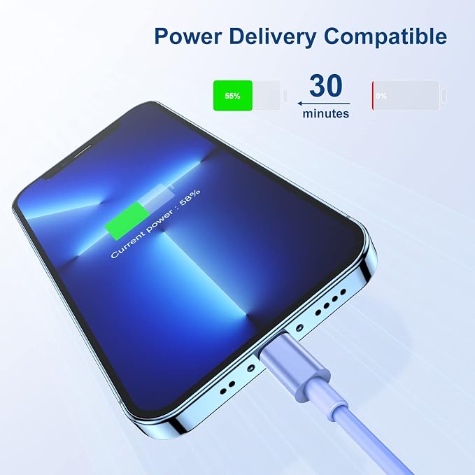 3Pack USB A to Lightning Cable 6FT, Fast Charging Cord for iPhone 14, Replacement for Apple Original Charger Cable for iPhone 14 13 12 11 Pro 11 XS MAX XR 8，Blue