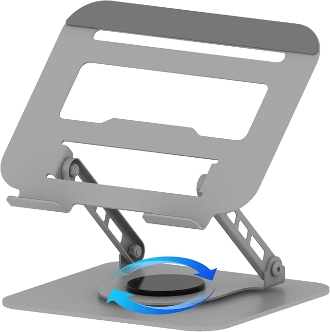 360 Rotation Laptop Stand, Multi-Angle Adjustable Laptop Holder Riser Stable Base Fully Foldable Easy to Storage and Portable Fit for MacBook Pro/Air HP 14 All Under 16” Devices (Silvery)