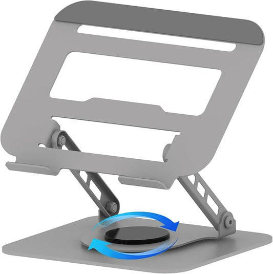 360 Rotation Laptop Stand, Multi-Angle Adjustable Laptop Holder Riser Stable Base Fully Foldable Easy to Storage and Portable Fit for MacBook Pro/Air HP 14 All Under 16” Devices (Silvery)