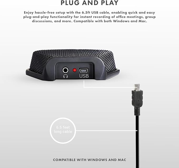 Movo MC1000 Conference USB Microphone for Computer Desktop and Laptop with 180° / 20' Long Pick up Range Compatible with Windows and Mac for Dictation, Recording, YouTube, Conference Call, Skype