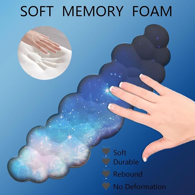 Cloud Wrist Rest Keyboard Galaxy Mouse Pad Set Gradient Blue Large Desk Mat Ergonomic Space Wrist Pad Memory Foam Non-Slip Stars Wrist Support for Computer Laptop Gaming Home Office Relief Typing Pain