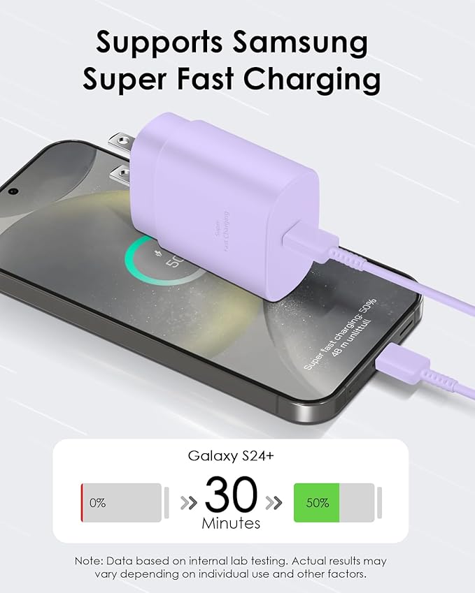 AISNI USB C Charger, 2 Pack 25W Type C Charger Fast Charging with USBC Chargers Cable 6 FT Android Phone Charge for Galaxy S25/ /S24/S23+/S22/S21/S20/Phone 17 16 15 Pro Max 16 15 Plus-Purple