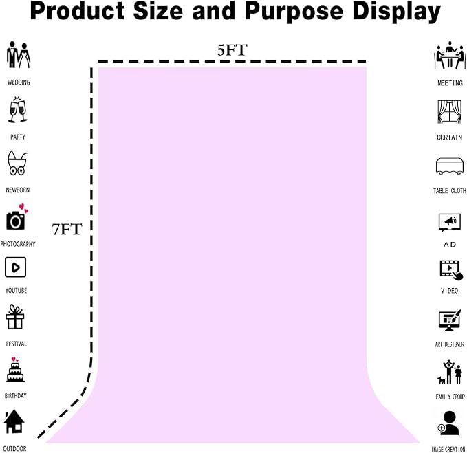 Light Purple Photo Backdrop for Photoshoot 5x7ft, Zoom Meeting Photography Backdrop Studio Shooting Props
