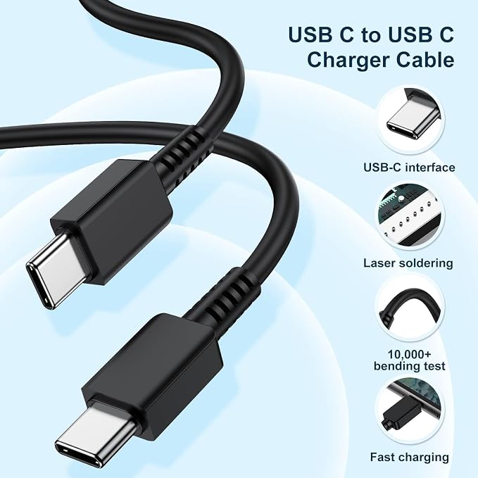 45W Type C Super Fast Charger Block and 10ft Android Phone Charger Cable Cord Long, USB C Wall Charging Plug for Samsung Galaxy S26 Ultra/S25/S24/S23+/S22 Plus/S21/S20/Note 20/iPhone 17 16 15 Pro Max