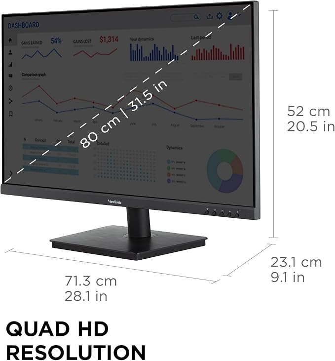 ViewSonic VS3225-2K 32 Inch 1440p Monitor, IPS Display for Productive Home and Office Spaces, Eye Care Technology, Variable Refresh Rate, HDMI, and DisplayPort Inputs