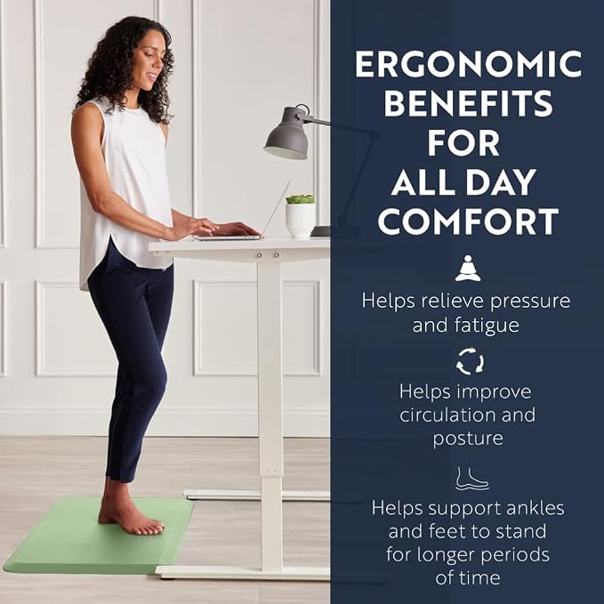 KANGAROO Anti Fatigue Mats for Kitchen Floor, Reduce Foot, Knee, Back Pressure, 3/4 Inch Thick Cushioned Ergonomic Mat, Waterproof Comfort Rug for Under Sinks, Standing Desk, Stores, 17x24, Sage Green