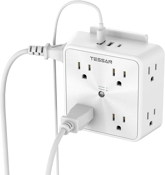 Surge Protector 8 Outlet Extender, TESSAN Multi Outlet Splitter with 3 USB Wall Charger (1 USB C), 3-Sided Multiple Plug Power Strip 1700J, Charging Station for Home Office Dorm Room Essentials