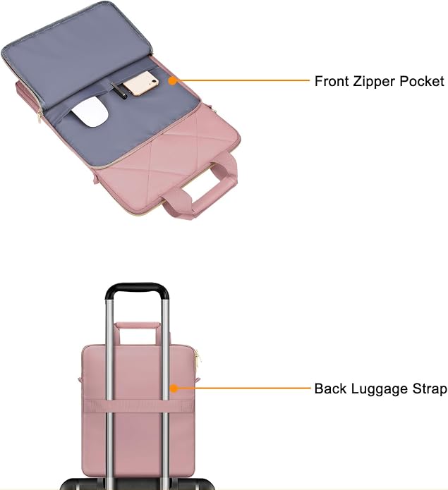 MOSISO Vertical Laptop Bag,Computer Bags,Rhombus Quilted Laptop Shoulder Bag with Trolley Sleeve&Pocket&Handle