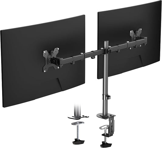 Pholiten Dual Monitor Stand, Heavy Duty Adjustable Monitor Arm Desk Mount for 2 Screens up to 32 Inches, Tilt, Swivel, Rotate, Supports 22 lbs Per Monitor Arm