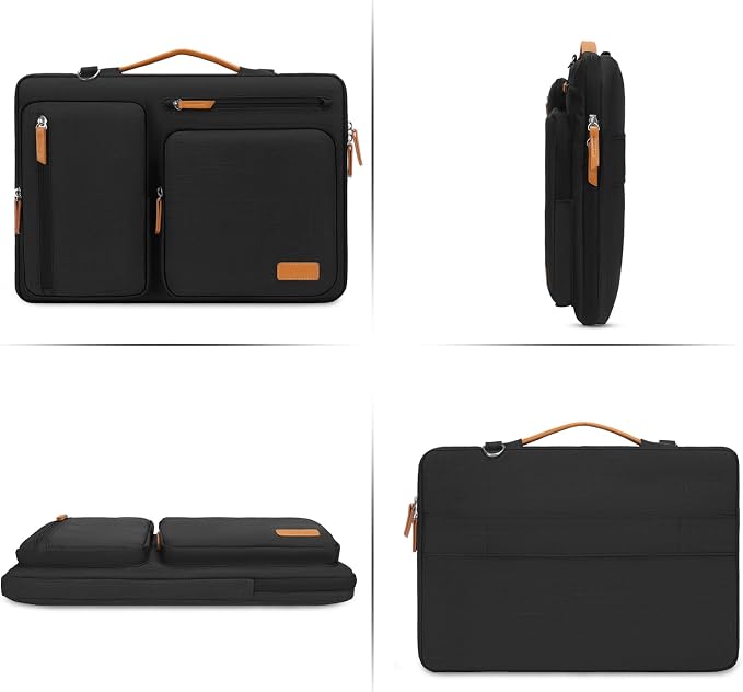 MOSISO 360 Protective Laptop Shoulder Bag,13-13.3 inch Computer Bag Compatible with MacBook Pro 14, HP, Dell, Lenovo, Asus Notebook,Side Open Messenger Bag with 4 Zipper Pockets&Handle, Black