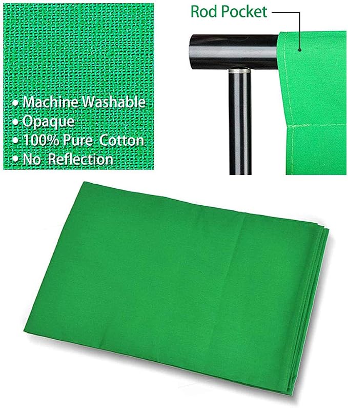 HYJ-INC Photo Video Studio 10 x12ft 100% Cotton Muslin Chromakey Green Screen Backdrop with 8.5 x 10ft Stand Photography Background Support System Kit Clamp, Carry Bag