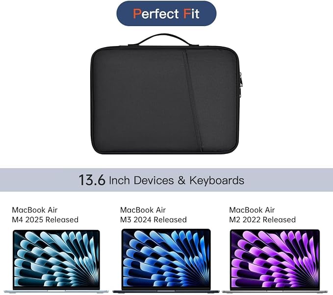 13 Inch Laptop Carrying Sleeve for 2026 2025 Apple MacBook Air 13 Inch Laptop with M5 M4 chip A3449 A3240, MacBook Air 13.6" M3 A3113 2024 / M2 A2681 Protective Bag Case with Handle Pocket - Black