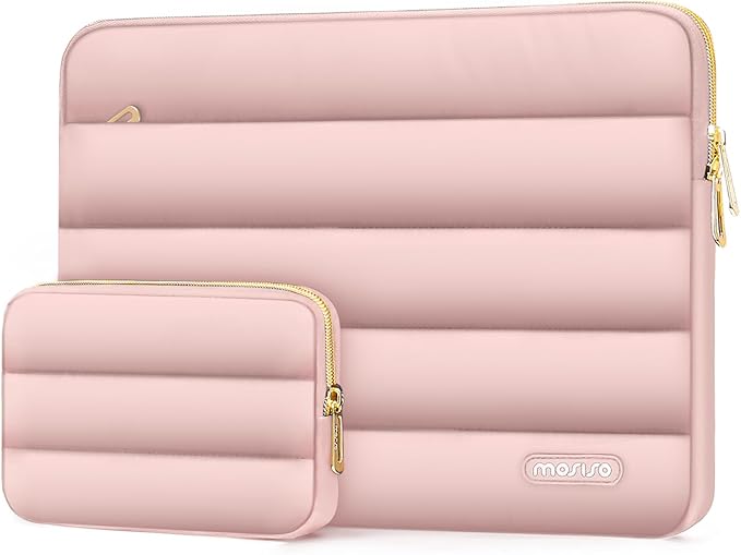 MOSISO Laptop Case 17.3 inch, 17-17.3 inch Puffy Laptop Sleeve Compatible with Dell XPS/HP Pavilion/Ideapad/Acer/Alienware/HP Omen Notebook Computer, Polyester Horizontal Bag with Small Case, Pink