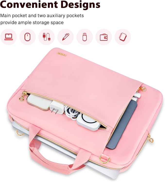 Laptop Case Bag Women Men Computer Sleeve Compatible with MacBook/Dell/HP/Acer/ASUS/LG, Waterproof Shoulder Carrying Briefcase, Pink, 17-17.3 Inch
